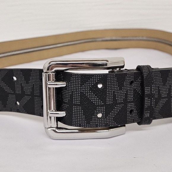 MICHAEL Michael Kors Black Monogram Zippered Belt Silver Tone Buckle Size Large - Picture 7 of 9